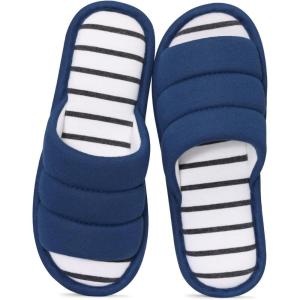 shevalues Open Toe House Slippers for Women Men Soft Cotton Indoor Shoes Memory Foam Slip On bedroom Slippers(Blue)