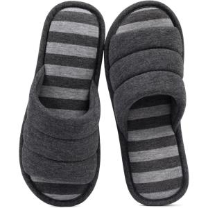 shevalues Open Toe House Slippers for Women Men Soft Cotton Indoor Shoes Memory Foam Slip On bedroom Slippers(Dark Grey)