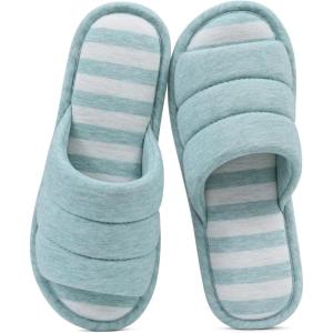 shevalues Open Toe House Slippers for Women Men Soft Cotton Indoor Shoes Memory Foam Slip On bedroom Slippers(Teal)