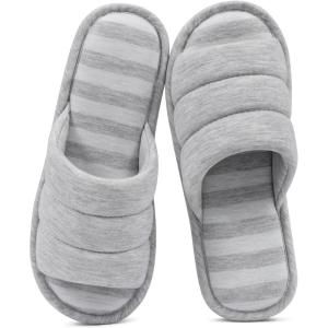 shevalues Open Toe House Slippers for Women Men Soft Cotton Indoor Shoes Memory Foam Slip On bedroom Slippers(Update Grey)