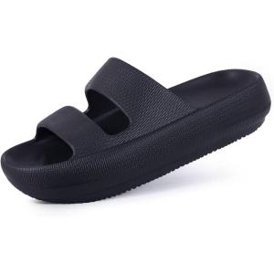 shevalues Orthopedic Slide Sandals for Women with Arch Support Pillow Soft Recovery Slip on Sandals Lightweight Summer Cloud Slippers for Plantar Fasciitis(Update Black)