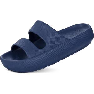 shevalues Orthopedic Slide Sandals for Women with Arch Support Pillow Soft Recovery Slip on Sandals Lightweight Summer Cloud Slippers for Plantar Fasciitis(Dark Blue)
