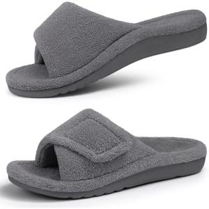 shevalues Orthopedic Slippers for Women with Arch Support Adjustable Open Toe House Shoes for Plantar Fasciitis(New Grey)
