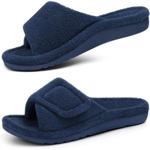 shevalues Orthopedic Slippers for Women with Arch Support Adjustable Open Toe House Shoes for Plantar Fasciitis(New Navy)