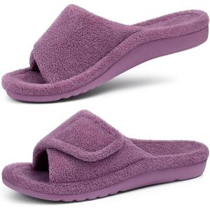 shevalues Orthopedic Slippers for Women with Arch Support Adjustable Open Toe House Shoes for Plantar Fasciitis(New Purple)