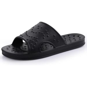 shevalues Shower Shoes for Women Men with Arch Support Quick Drying Pool Slides Lightweight Beach Sandals with Drain Holes(Black)
