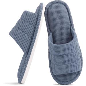 shevalues Summer House Slippers for Women Men Breathable Waffle Indoor Slippers Slip-on Open Toe Home Shoes(Blue)