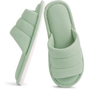 shevalues Summer House Slippers for Women Men Breathable Waffle Indoor Slippers Slip-on Open Toe Home Shoes(Green)