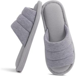 shevalues Summer House Slippers for Women Men Breathable Waffle Indoor Slippers Slip-on Open Toe Home Shoes(Grey)