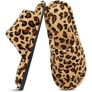 shevalues Summer House Slippers for Women Men Breathable Waffle Indoor Slippers Slip-on Open Toe Home Shoes(Leopard)