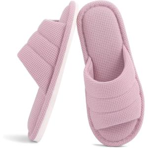 shevalues Summer House Slippers for Women Men Breathable Waffle Indoor Slippers Slip-on Open Toe Home Shoes(Pink)