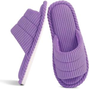 shevalues Summer House Slippers for Women Men Breathable Waffle Indoor Slippers Slip-on Open Toe Home Shoes(Purple)