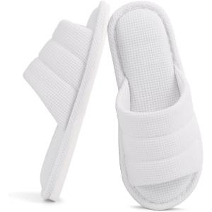 shevalues Summer House Slippers for Women Men Breathable Waffle Indoor Slippers Slip-on Open Toe Home Shoes(White)