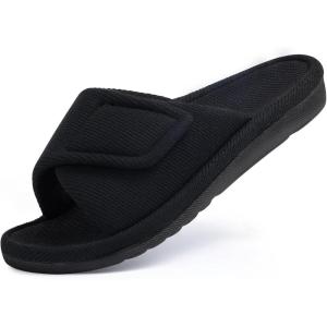 shevalues Summer House Slippers for Women with Arch Support Breathable Waffle Cotton Indoor Slippers Slip on Open Toe Home Shoes(Carbon Black)