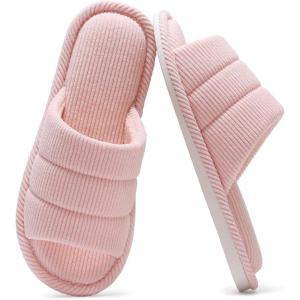 shevalues Terry Cloth Open Toe Slippers for Women Memory Foam Slip On House Slippers(Pale Pink)