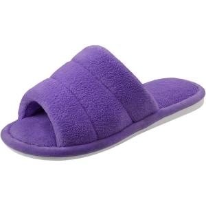 shevalues Terry Cloth Open Toe Slippers for Women Memory Foam Slip On House Slippers(Purple)