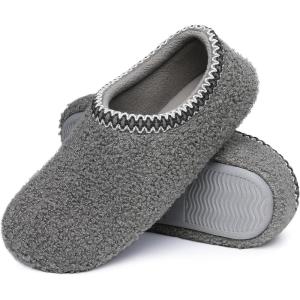 shevalues Women House Memory Foam Slippers Teddy Fleece Bedroom Sock Shoes with Soft Rubber Sole(Grey)
