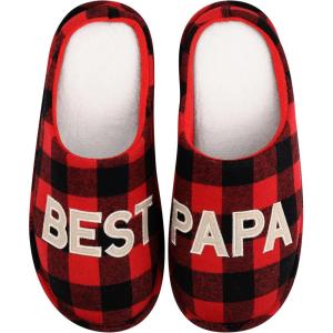 shevalues Best Mama Papa House Slippers for Mom and Dad from Daughter Son, Memory Foam Indoor Slippers for Women Men(Terry Cloth – Best Papa Buffalo Plaid)