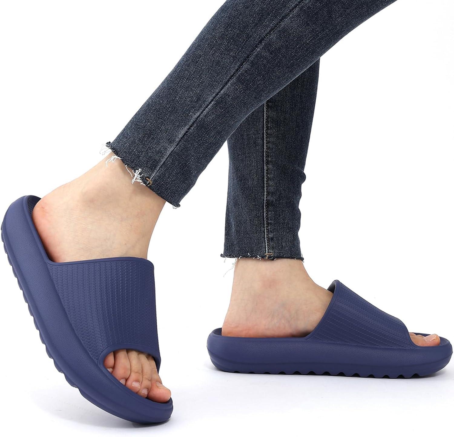 image:imageComwarm Cloud Slide Sandals for Women Men Ultra Comfort Soft House Slippers Slip on Summer Beach Shoes with Low Arch SupportDark Blue Size 995 Wonmen758 Men